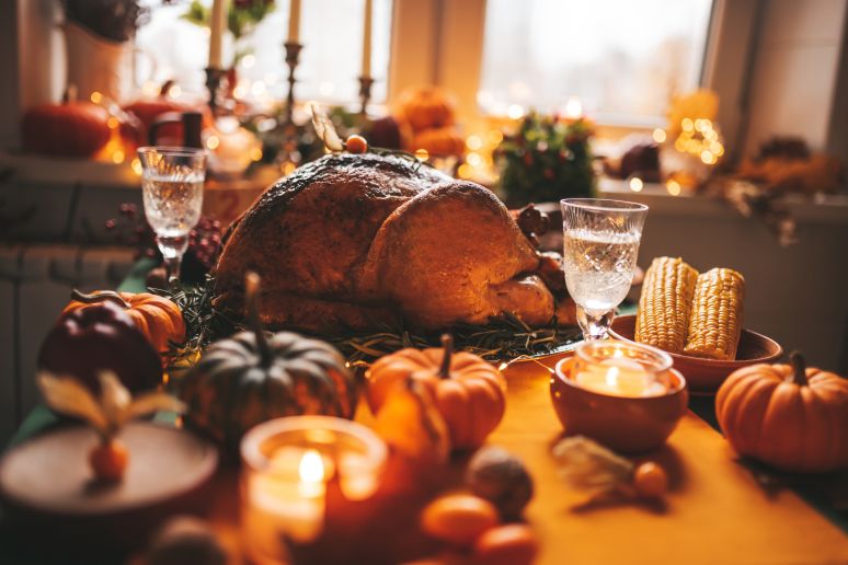 A photo of a Thanksgiving dinner table