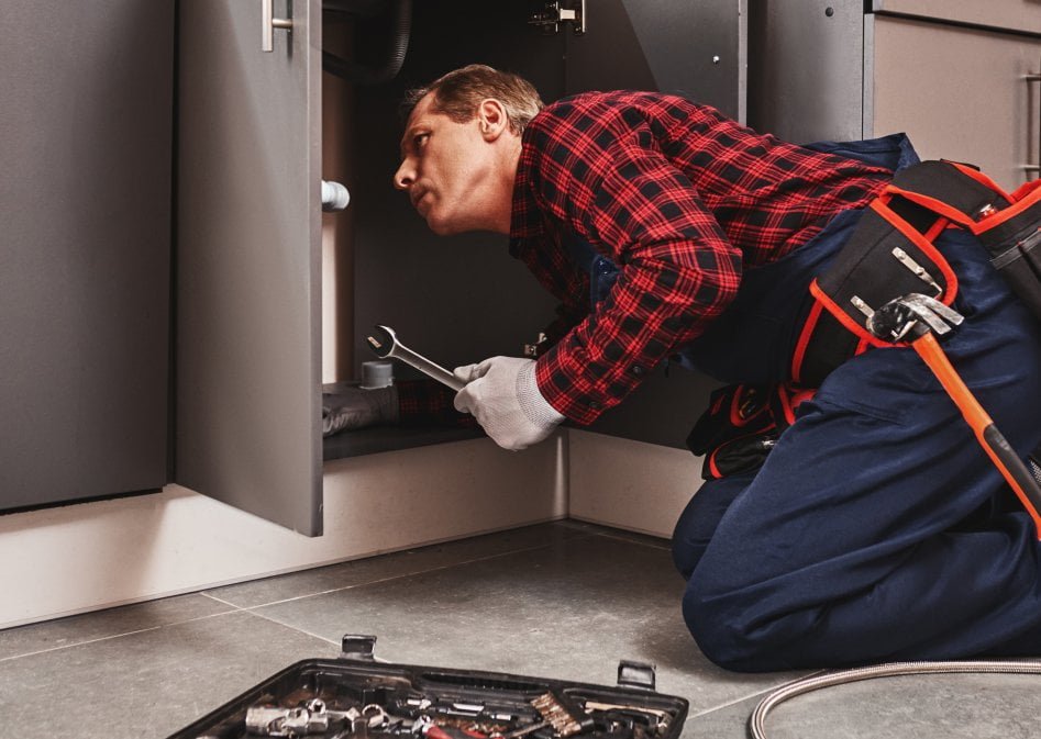 A handyman fixing a pipe