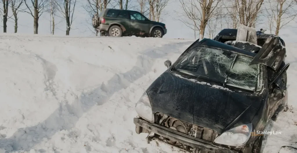Car crash in the snowy weather