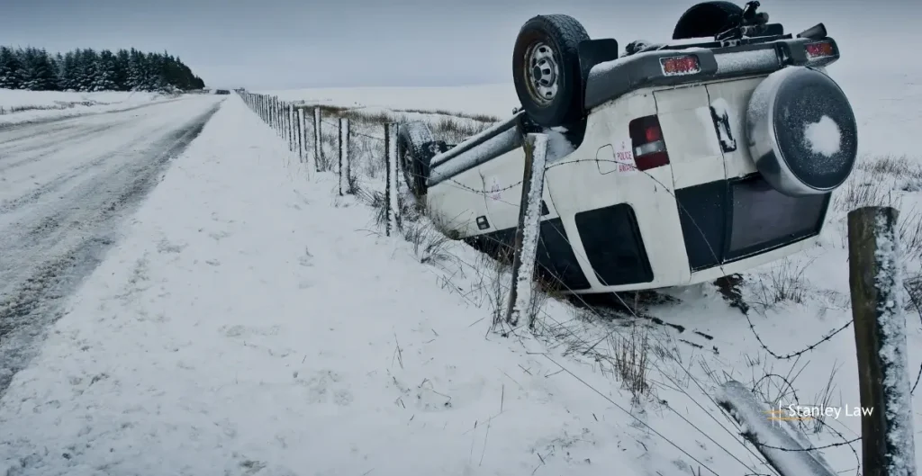 Car flipped due to slippery road