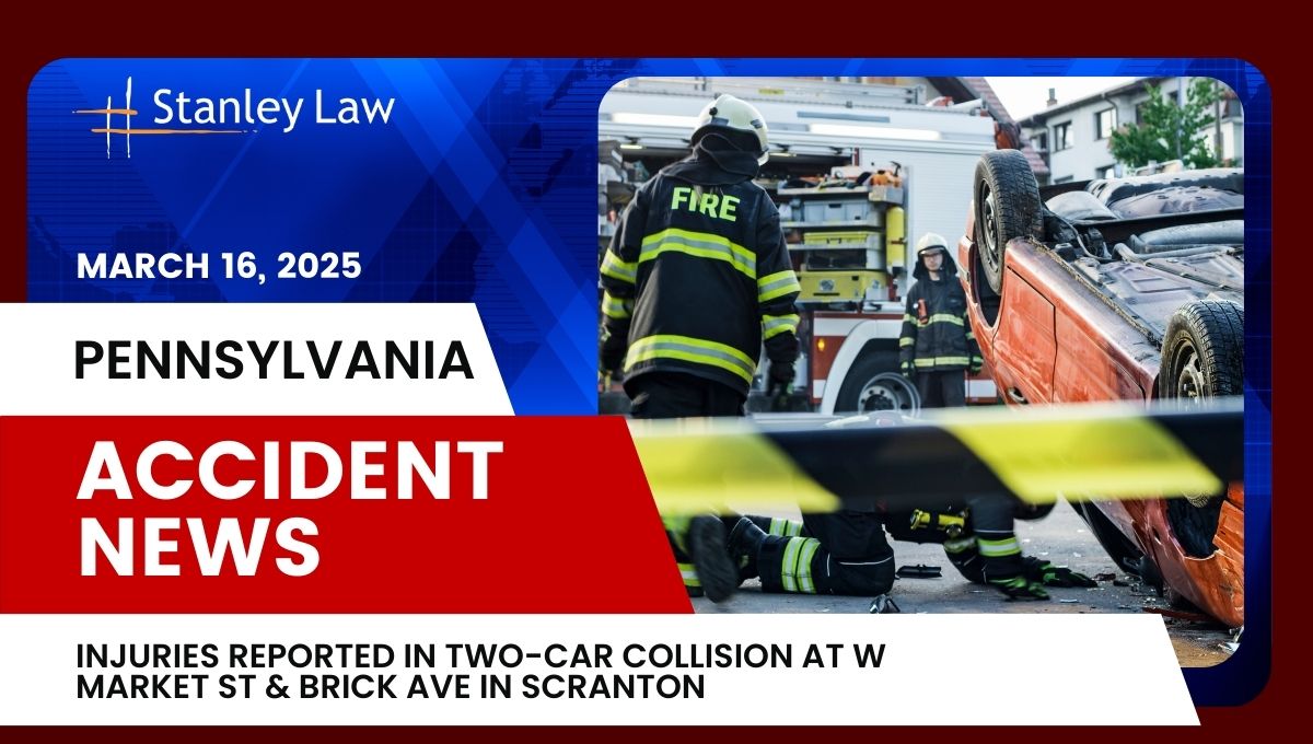 Injuries Reported in Two-Car Collision at W Market St & Brick Ave in Scranton, PA