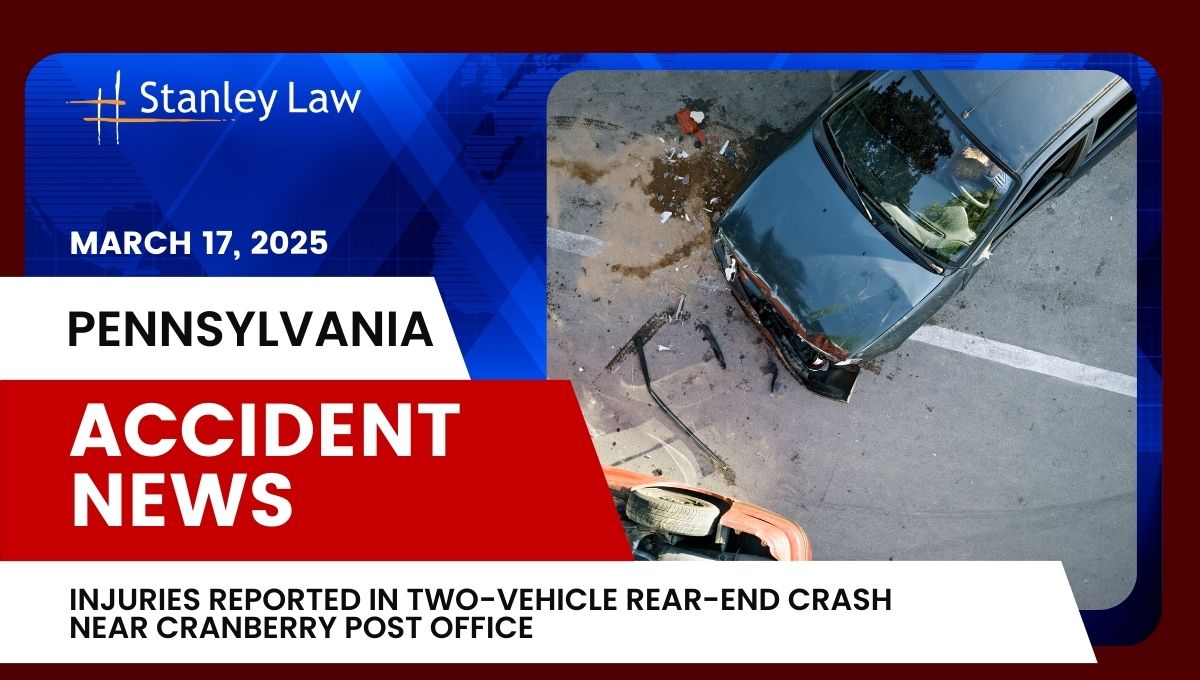 Injuries Reported in Two-Vehicle Rear-End Crash Near Cranberry Post Office, PA