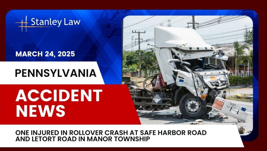 One Injured in Rollover Crash at Safe Harbor Road and Letort Road in Manor Township, PA