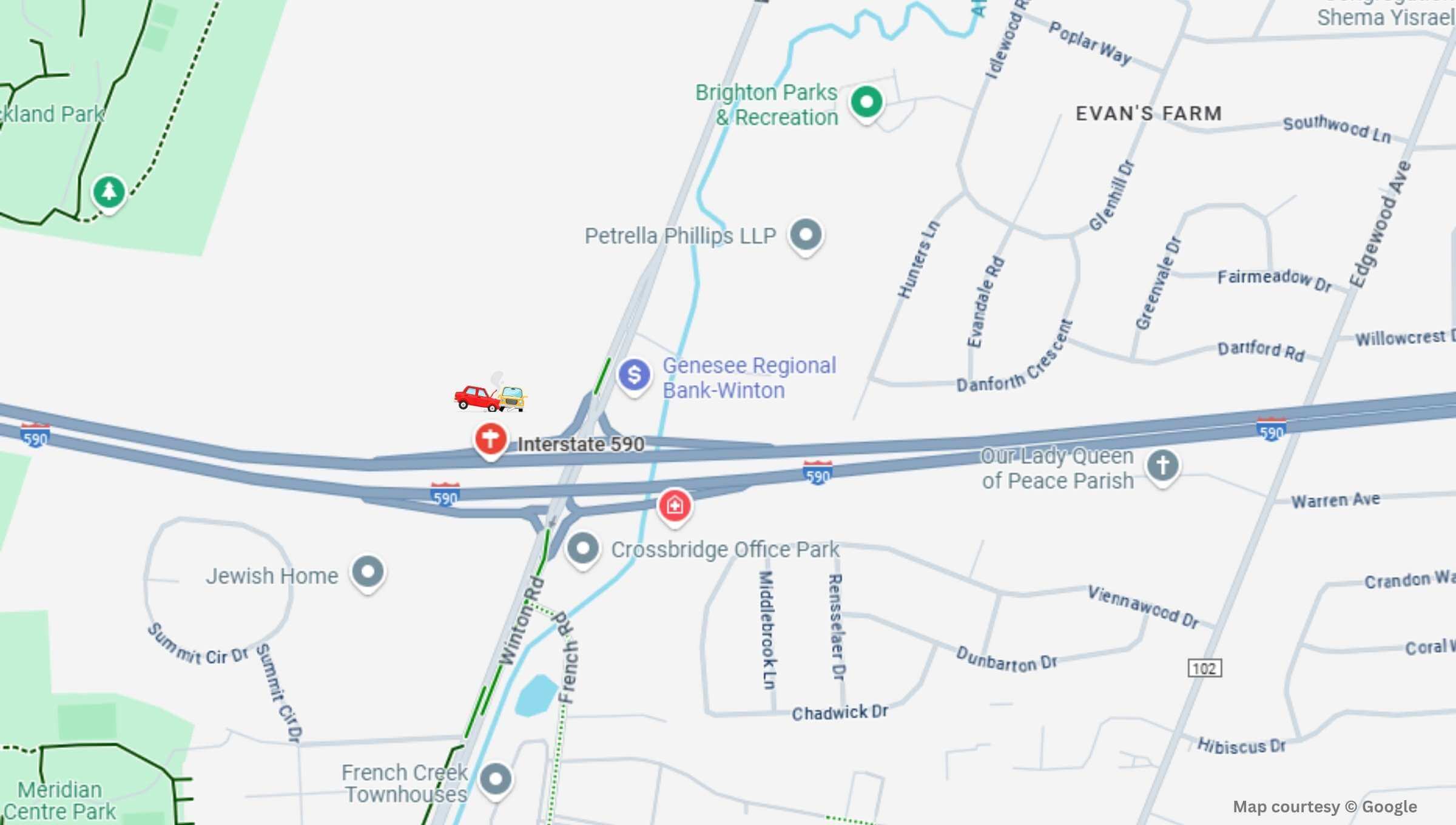 Rochester, NY - Injury Reported in Crash at I-490 EB and I-590 NB Interchange