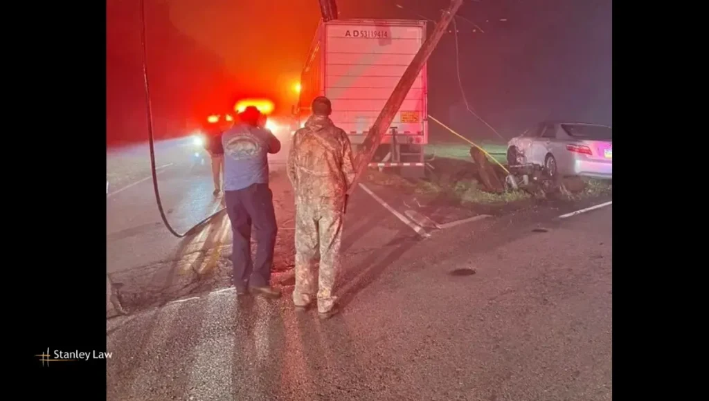 Crash between tractor-trailer, car