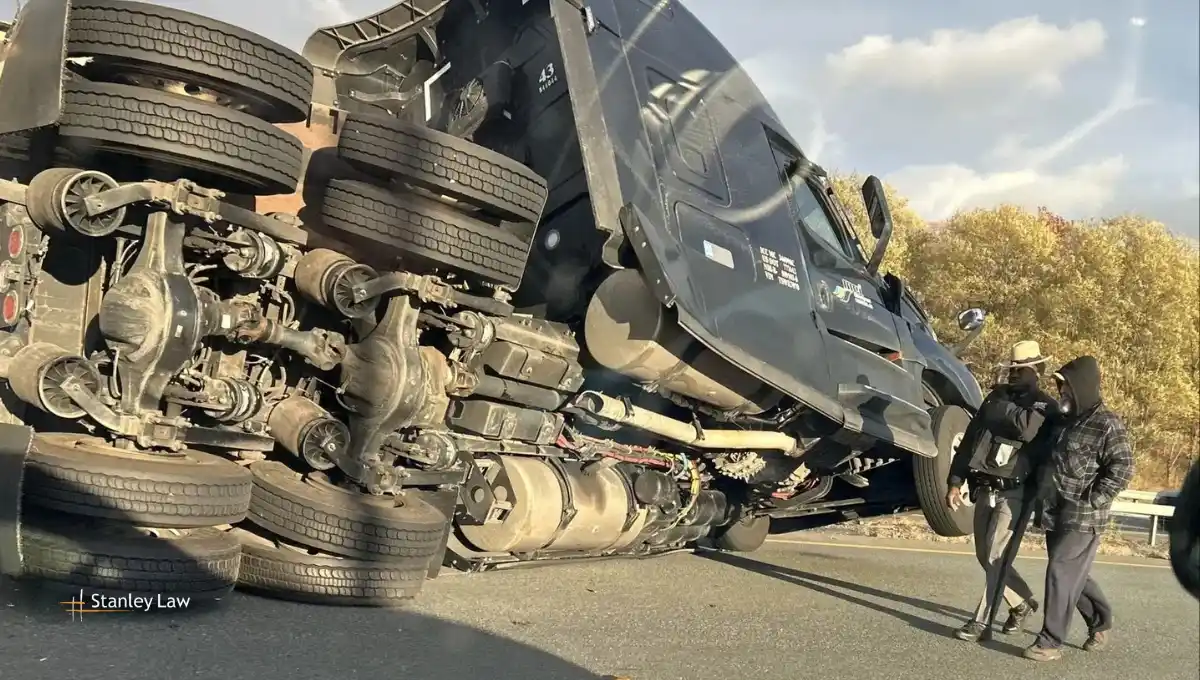 Tractor-trailer overturns near I-87