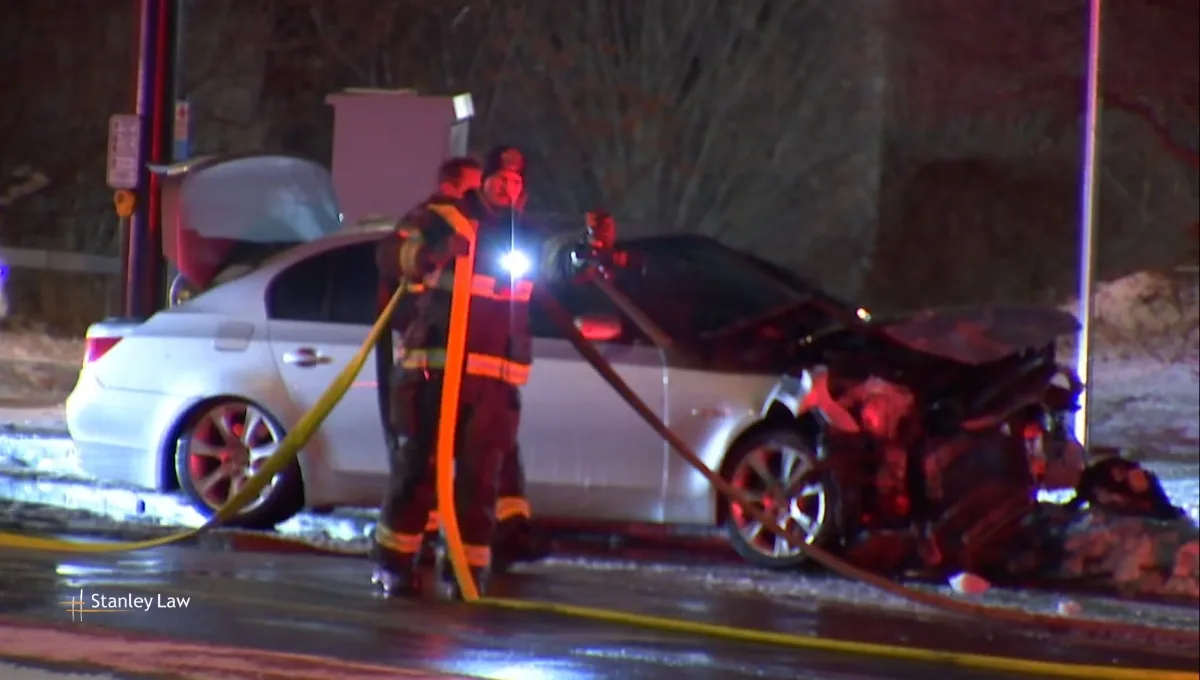 One Hospitalized After Fiery Two-Vehicle Crash