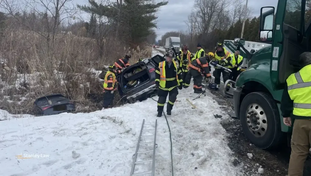 Car and tractor trailer accident in Milton