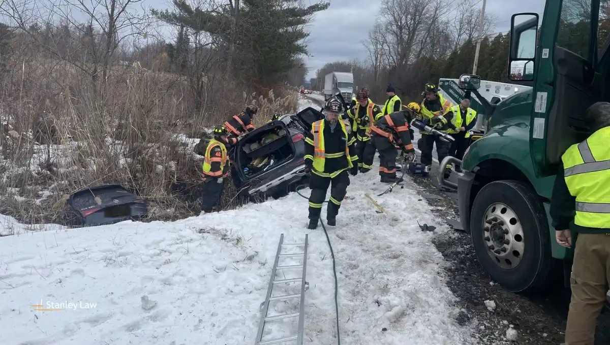 Car and tractor trailer accident in Milton